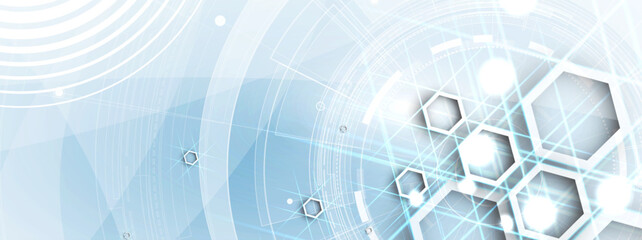 Poster - Technology banner design with hexagons abstract background.