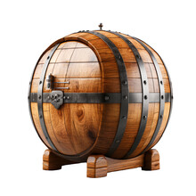 Old Oak Barrel Isolated Background PNG. Generative AI.