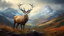 Monarch Of The Glen On The Mountain. Generative AI