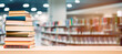 © Creative Clicks - Stack of books in the library room with a blurry background.