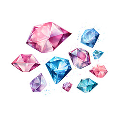 Colorful diamond watercolor illustration isolated on white background