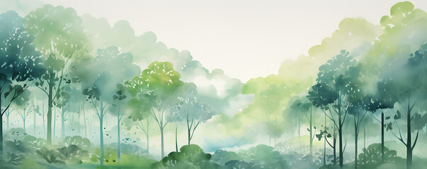 green park, forest landscape watercolor banner