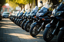 Motorcycles Parked On The Motorcycles Parking Lot On Gathering Or Event, AI Generated