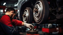 Technician Meticulously Examines And Replaces The Car's Suspension Spring, Maintaining Proper Ride Height, Reducing Body Roll, And Promoting Improved Traction And Control. Generated By AI.