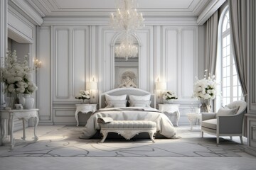 Wall Mural - bedroom interior with Hollywood Glam interior design. Generative AI