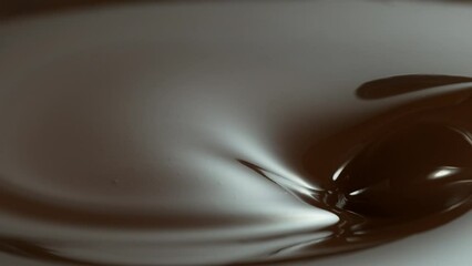 Wall Mural - Super Slow Motion of Pouring Dark Hot Melted Chocolate, Close-up. Filmed on High-Speed Cinema Camera, 1000 Fps. Speed Ramp Effect.