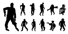 Zombie Silhouettes.Variety Of Walking Dead,night Monsters,aggressive Decomposing Likenesses Of Human.People Resurrected After Death And Risen From The Graves,having Lost Minds But Wild Hungry.Isolated