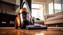 Modern Vacuum Cleaner On Carpet In A Luxury Apartment. Generative AI