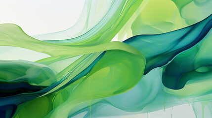 Wall Mural - white background with thin light waves in a bright shade of cyan and a vibrant shade of green