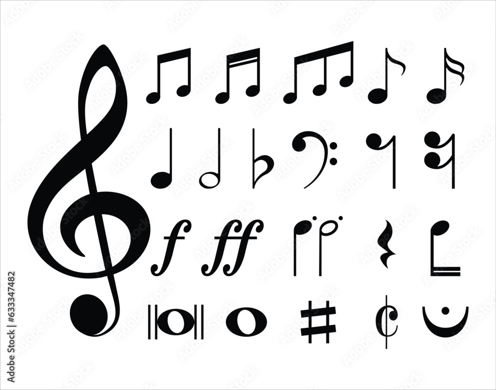 Musical symbols and stave. Collection of music note symbols. Collection of a musical notes.