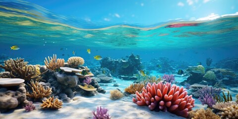 Wall Mural - Underwater Scene - Tropical Seabed With Reef And Sunshine