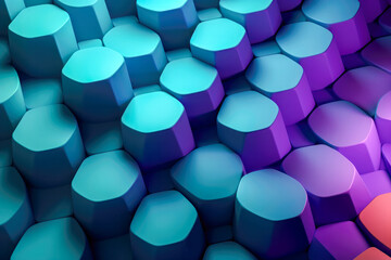 The abstract hexagonal podium with a blue and purple gradient background.
