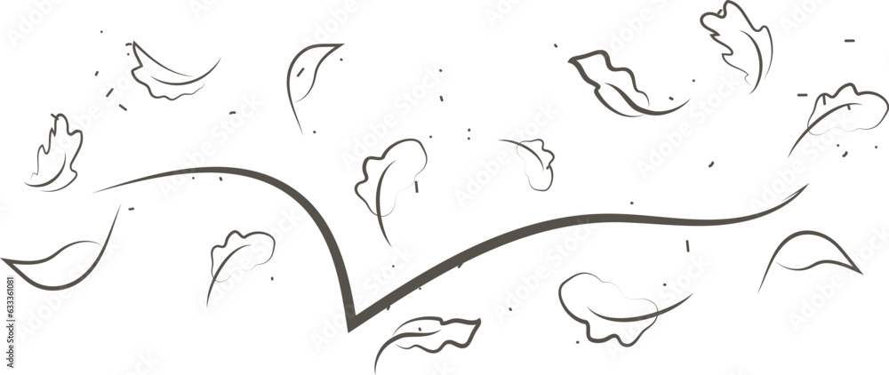 Outline drawing of a breath of wind.Wind blow set in line style.Wave ...