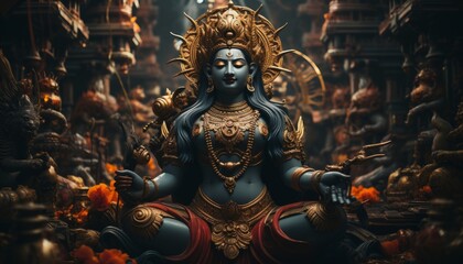 Wall Mural - Divine statue of a female god in Asia, India. Made in AI