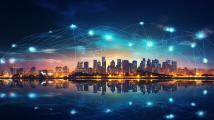 Wall Mural - city and polygon connection with speed line technology. ai generative.