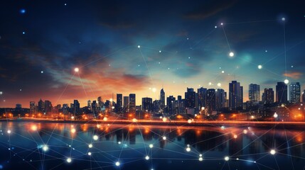 Wall Mural - city and polygon connection with speed line technology. ai generative.