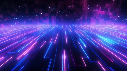 Wall Mural - digital abstract background with sci-fi neon light line pattern. ai generative.