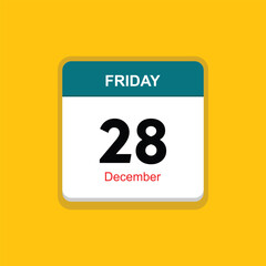 december 28 friday icon with yellow background, calender icon