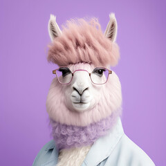Wall Mural - Fashion alpaca on lavender background, cotton candycore trend