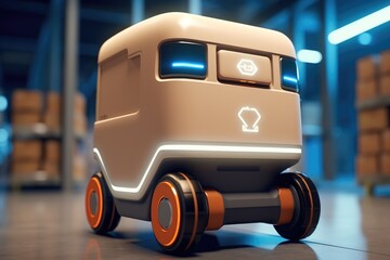Aufkleber - Automated robot delivers an order box in smart automated warehouse, Concept smart warehouse technology.