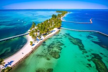 Beautiful Blue Beach At Bahia Honda State Park, Big Pine Key, Florida: A Stunning Aerial View Of Crystal Clear Waters & Landmark Bridge: Generative AI