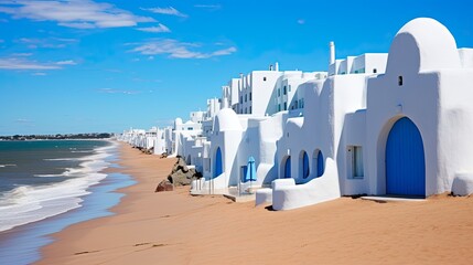 Beautiful Landscape of Casapueblo Punta del Este Beach Hotel in Uruguay with Blue Ocean Water - Ideal for Holidays and Landmark Visits: Generative AI