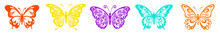 A Set Of Butterflies Vector Illustration On A White Background. A Simple Vector Illustration Of A Butterfly Contour Is Ready For Plotter Or Laser Cutting.
