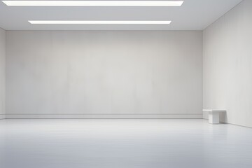 Poster - A rendering of a minimalistic architecture interior space, with white, clean, and empty walls that serve as a background for displaying various products in a studio room.