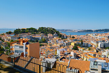 Sticker - Picturesque panoramic daytime view of Lisbon city