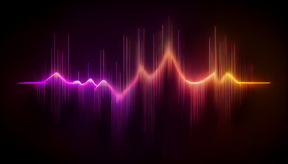 Abstract background with equalizer effect. Neon lights. Sound wave,  heart beat on the monitor, Ai generated image