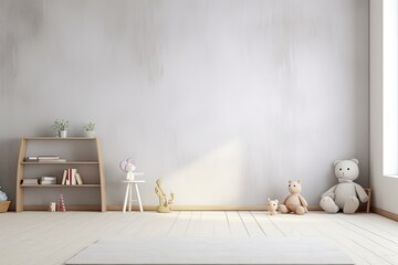 Canvas Print - A rendering of a whitecolored wall background in a childrens room or bedroom showing a mockup wall design.