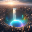 A portal in the middle of a fantasy city, generative ai