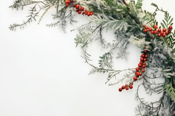 Wall Mural - tree holiday christmas celebration winter green decoration branch red berry tree. Generative AI.