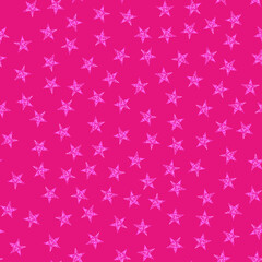 Fototapete - Berbie pink stars on pink background. Random pattern/ Vector seamless mosaic art pattern. Pink glitter