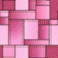 Fototapete - Textille patchwork pattern. Pink denim patchwork. Seamless Vector image.