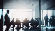 Blurred Business People Meeting In Modern Office Building Conference Room Ai Generated Image