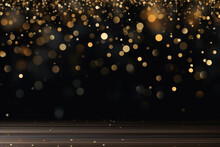 Gold Falling Sparkles On Black Background Holiday New Year Generative AI