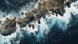 Aerial view of the ocean during a storm with waves. Created with Generative AI technology.