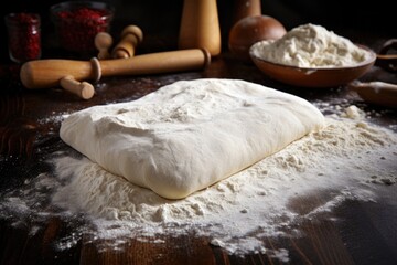 Sticker - fresh dough rolled out on floured surface