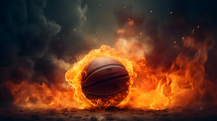 Epic shot of a basketball on fire