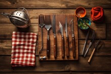 Grilling Tools On A Wooden Table