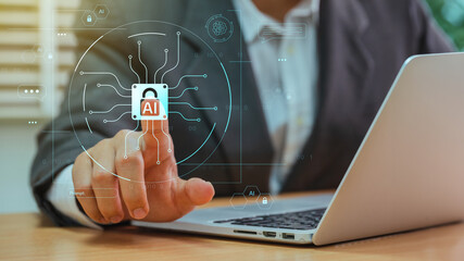 Leinwandbilder - AI Security, Protecting Information in a Connected World. Secure Data Management and Artificial Intelligence Technology, Safeguarding Connections from Cyber Attacks