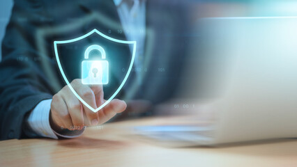 Leinwandbilder - Data Privacy and Online Safety, Exploring Blockchain's Role in Securing Internet Access. Cyber Security and Data Protection Concept