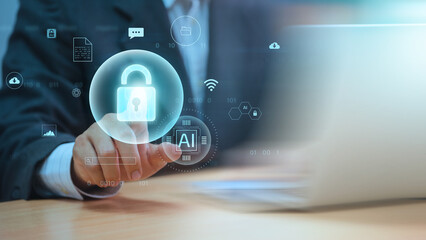Leinwandbilder - AI Security, Protecting Information in a Connected World. Secure Data Management and Artificial Intelligence Technology, Safeguarding Connections from Cyber Attacks