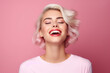 © Tetiana - Generative AI portrait with adorable young charming woman good mood have dyed fashionable hair isolated background