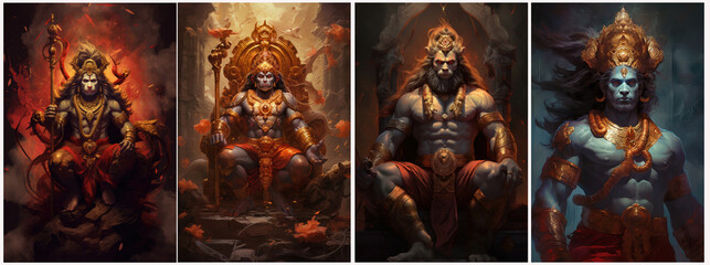 Canvas Print - Set of HANUM, god of Hindu mythology. Created with Generative AI technology.