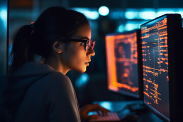 Generative ai collage photo of professional it specialist using device writing code computer network maintenance