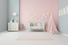 Children's Room Design With An Adorable Baby Bed, Crib.