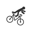Person falls off bicycle icon, trauma accident. Monochrome black and white symbol