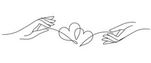 Two Hand With Two Heart Line Art Style Vector Illustration